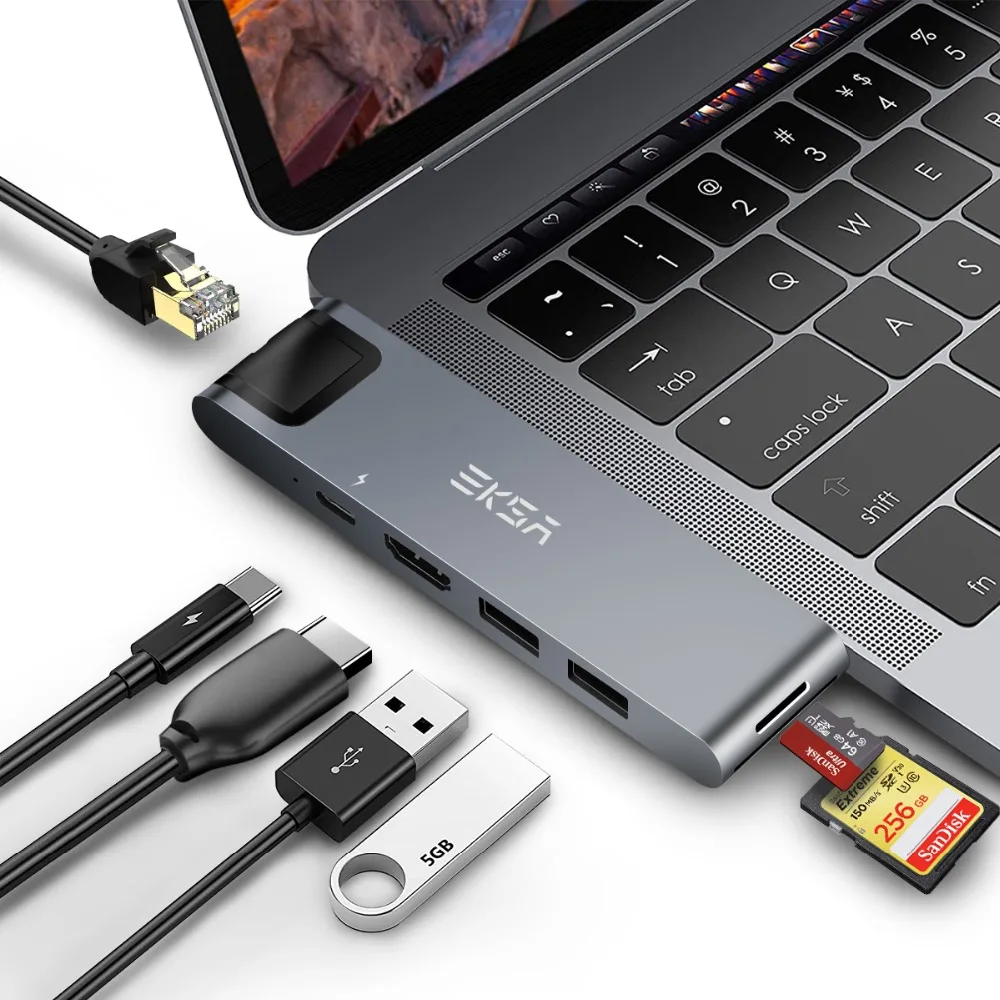EKSA USB C концентратор для 4K HDMI Ethernet RJ45 Thunderbolt 3 USB 3,0 адаптер для MacBook Pro 13 15 type C концентратор 100 Вт питания