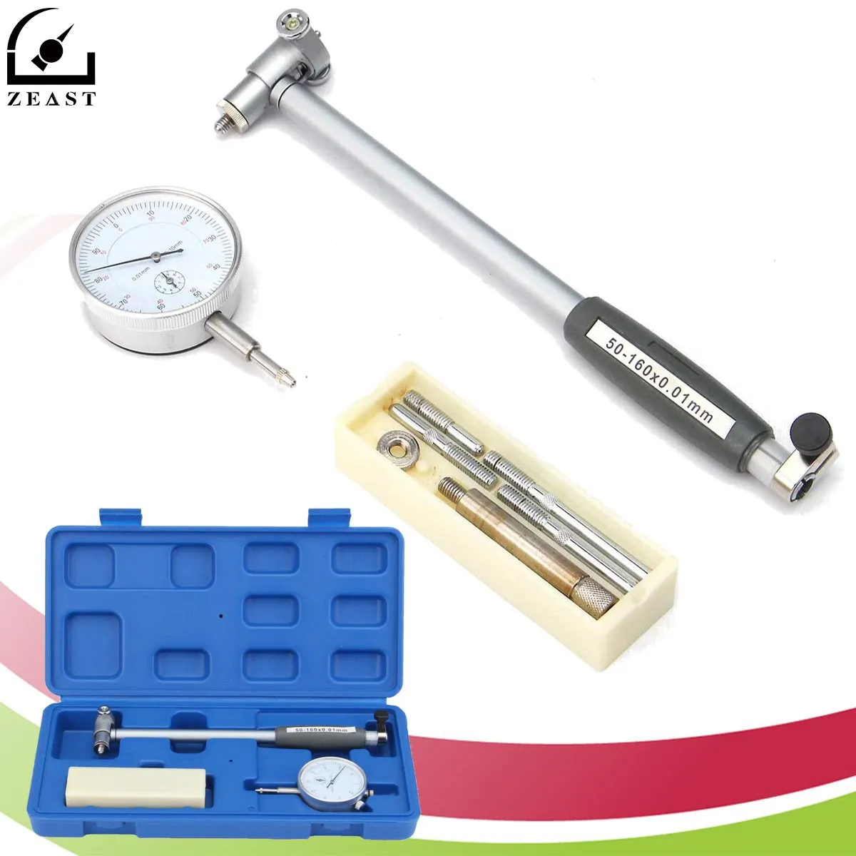 Engine Dial Bore Gauge Hole Indicator Set Measure Range 50 160mm 0.01mm