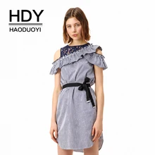 HDY Haoduoyi 2018 New Arrive Stripe Tie Waist Contrast Mini Dress Lace Cold Shoulder Frill Ruffled Neck Short Sleeve One Piece HDY Haoduoyi 2018 New Arrive Stripe Tie Waist Contrast Mini Dress Lace Cold Shoulder Frill Ruffled Neck Short Sleeve One Piece