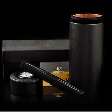 COHIBA гаджеты Кожа Дерево кедра с подкладкой трубка для сигар портативная дорожная банка мини-коробка с увлажнителем внутри с черным длинным увлажнителем гигрометр