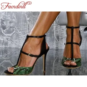 

FACNDINLL brand new 2019 summer fashion sexy high thin heels peep toe shoes woman dress party office shoes gladiator sandals