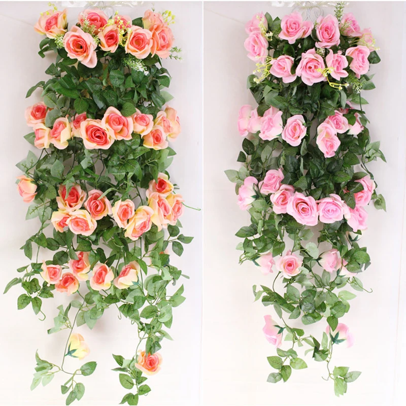 

240cm Artificial Flowers Ivy Vine Home Wedding Decoration Rose Fake Flowers Rattan String Festival Hanging Silk flower