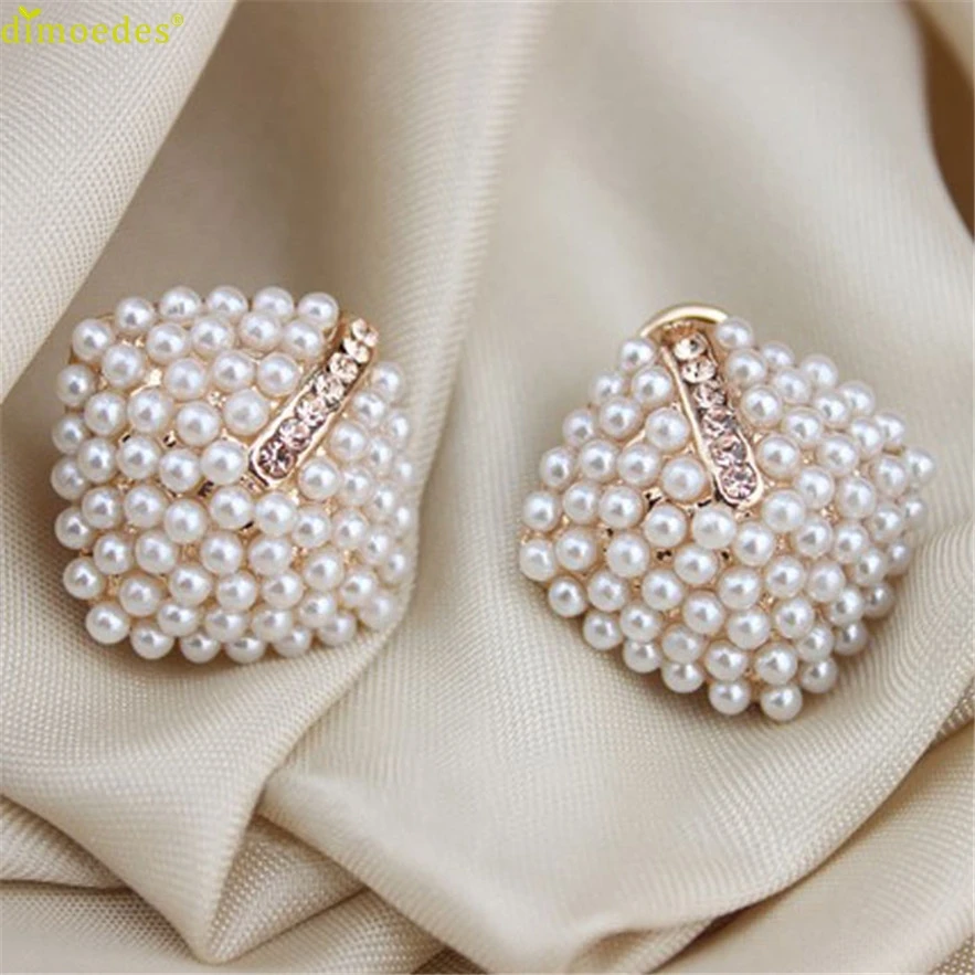 

Diomedes Newest Hot Sales Earrings 1Pair Style Women Stud Earrings Pearl Rhombus Crystal Rhinestone Stud Earrings Gift #0114