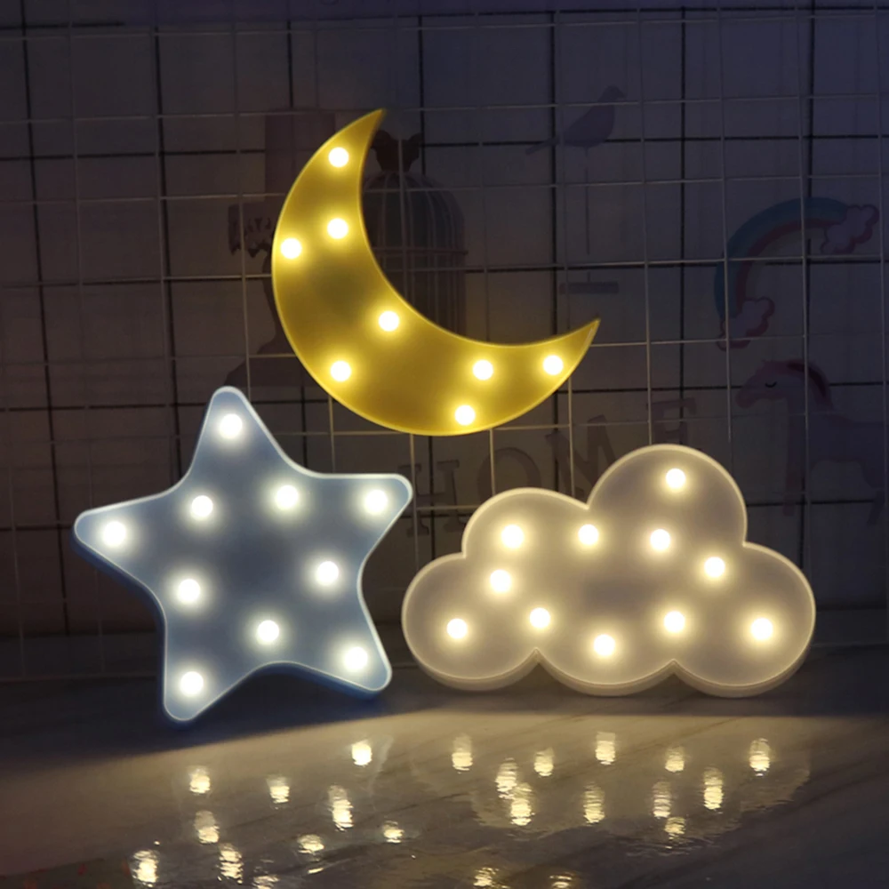 3D светодиодный ночник в виде звезд, Луны, облаков, милый настенный Настольный светильник, украшение для детской комнаты, Детская лампа