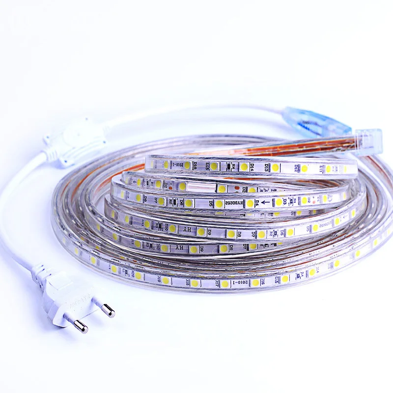 cheap LED Strip Waterpoof SMD 5050 AC 220V LED Strip Flexible Lights 60LEDs m LED Tape 1M 2M 3M 4M 5M 6M 7M 8M 9M 10M LED Ribbon