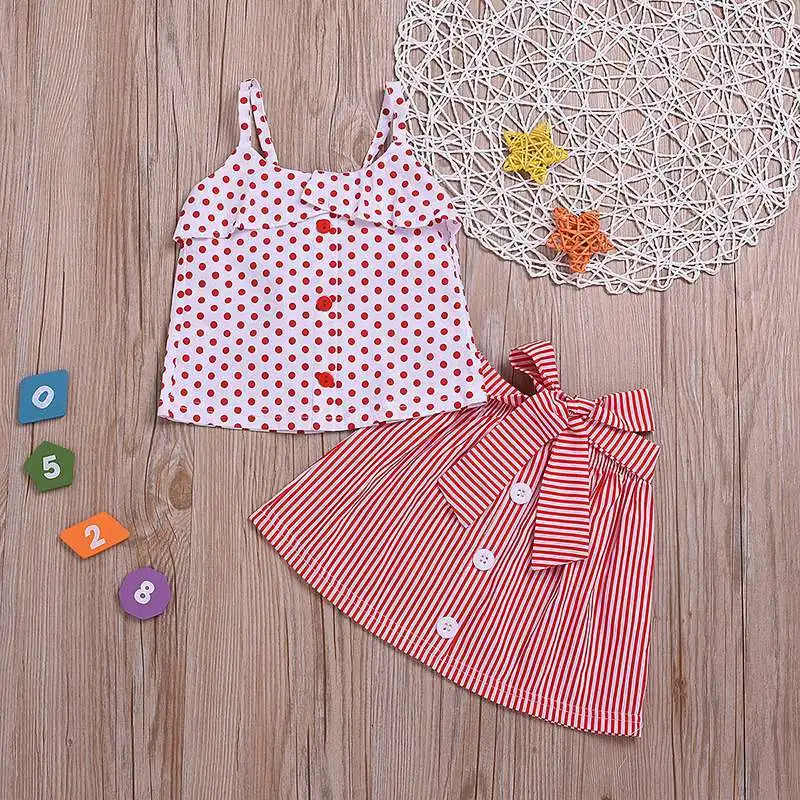 

Kids Girls Clothes Suit summer Tops Blouse+Suspender Dot Striped Set Outfit Girl Clothes