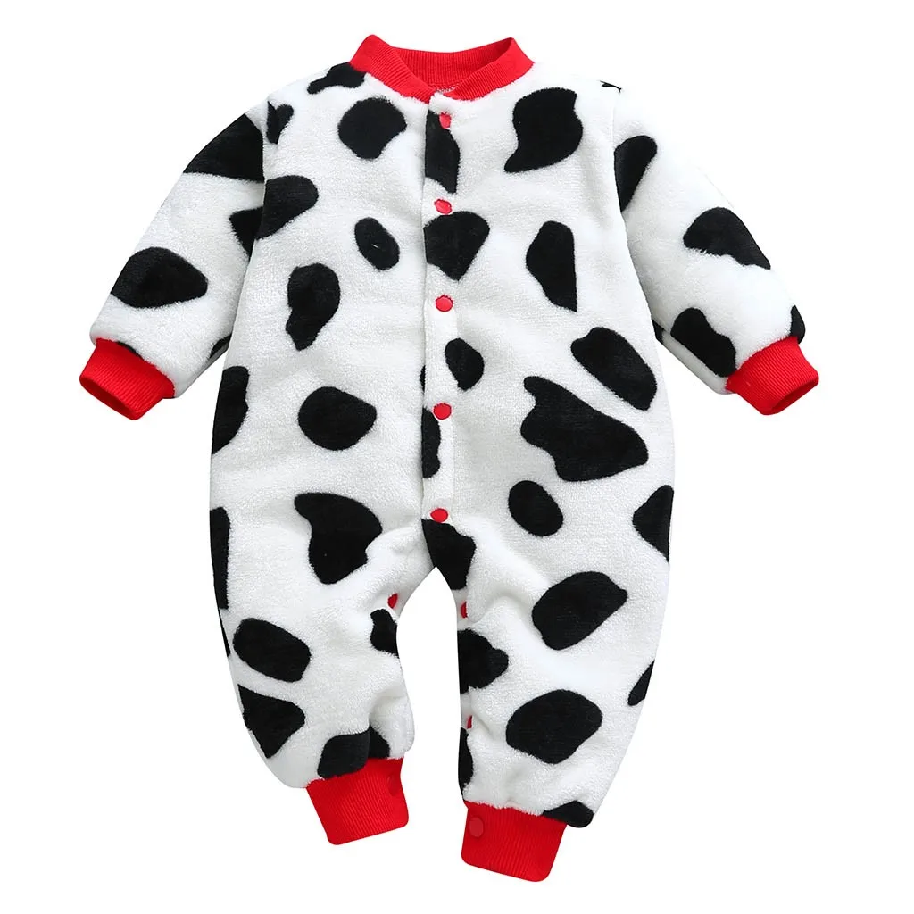 Baby Girls Boys Thick Romper Warm Winter Newborn Infant Baby Cartoon Leopard Fleece Jumpsuit Romper Soft Pajamas Clothes