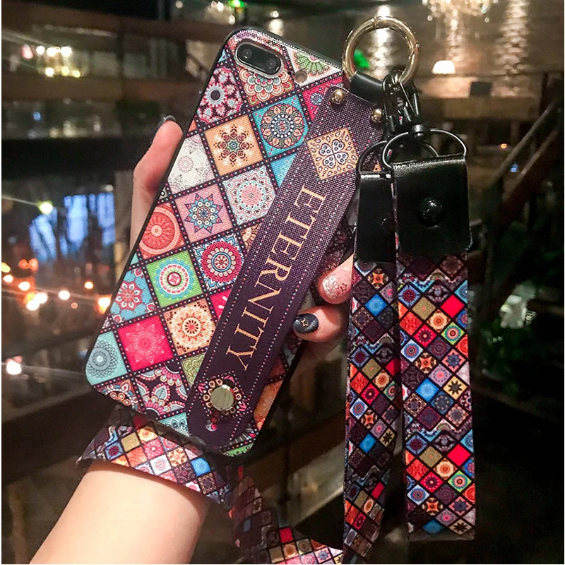 2019 Vintage Plaid Case with Straps Lanyard for iPhone 11 pro max X XR XS MAX TPU Cases Holder 7 8 plus 6 | Мобильные телефоны и