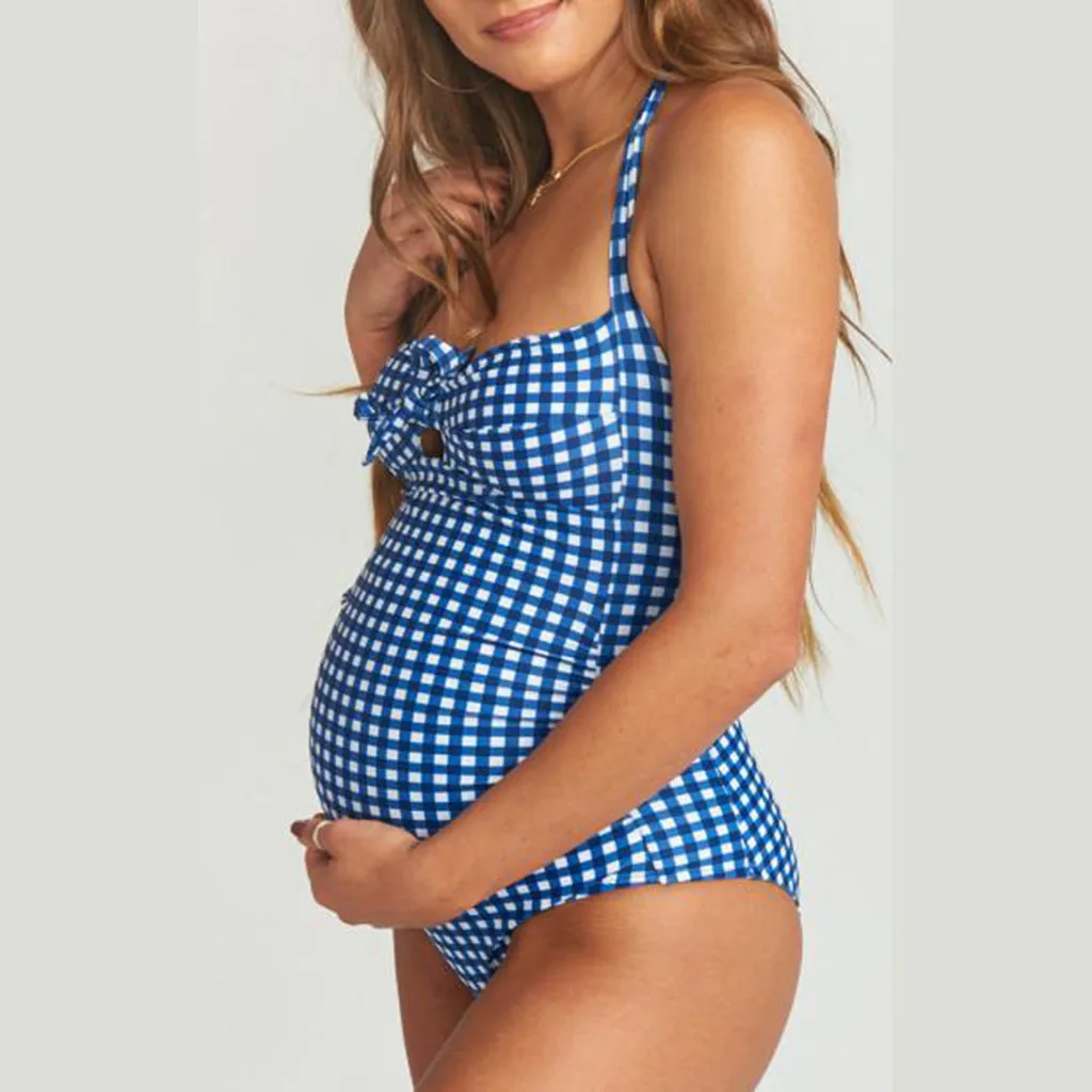 Модный женский купальник, летний костюм для беременных с принтом в клетку, бикини, одежда для плавания, купальный костюм, пляжная одежда для женщин