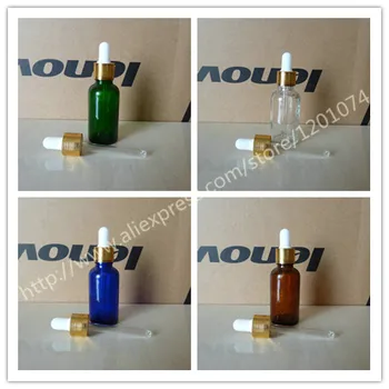 

30ml clear/blue/brown/green frosted Glass Essential Oil Bottle With aluminum shiny gold ring(lines)+white/black rubber cap