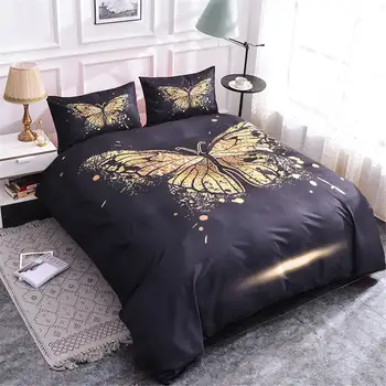

ZEIMON Butterfly Bedding Set Polyester Duvet Cover Set Black and Golden Home Textiles For Adults Gothic Bedclothes Home Decor