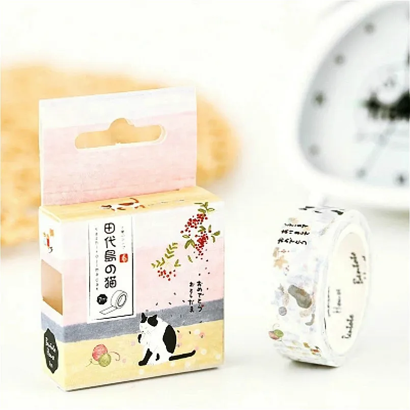 

Tian Dai Island's Cat Hand Account Album Decorative Water Color Washi Tape Office Adhesive Tape1.5CM*7M Stationery Sticker