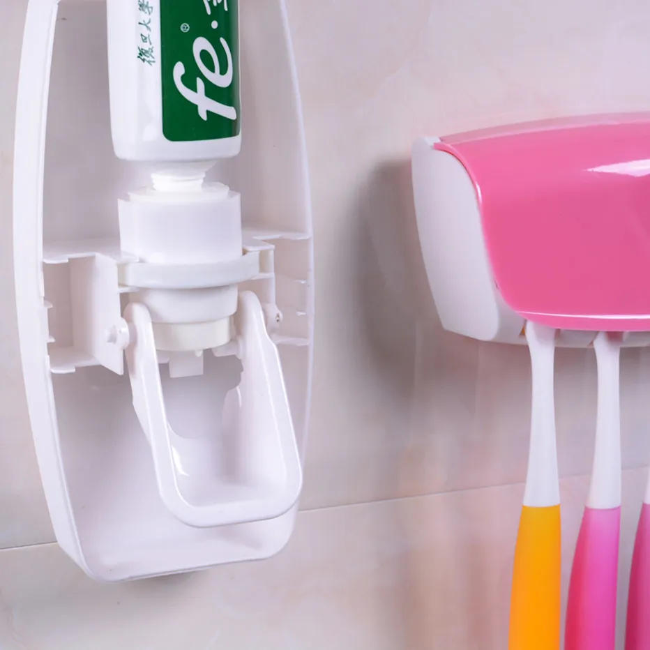 1 набор, креативная автоматическая пластиковая зубная паста для ленивых, Диспенсер, 5 держателей для зубных щеток, полки для ванной комнаты, аксессуары для ванной комнаты