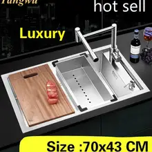 Квартира большая роскошная кухонная ручная раковина одинарная мойка прочная 304 нержавеющая сталь vogue Горячая 700x430 мм