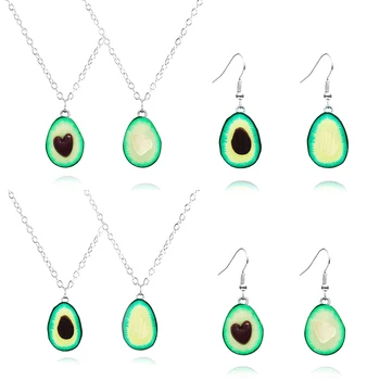 

Cute fruit pendant necklace set for women girls avocado shape drop dangle chain fashion party jewelry gifts