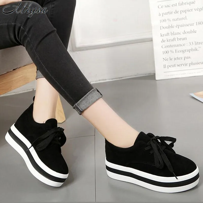 

Mhysa 2019 Spring and Autumn fashion Wild women solid Lace-up flock casual Shoes Women comfort Platform Flat Shoes S1208