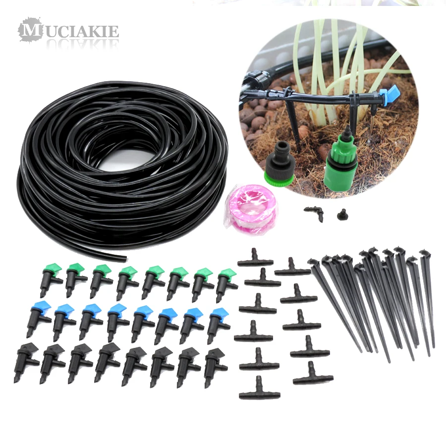 

MUCIAKIE 1 KIT 10M Pressure Compensating Emitters 1/4'' Garden Water Hose Watering Drip Irrigation System Bonsai Drippers