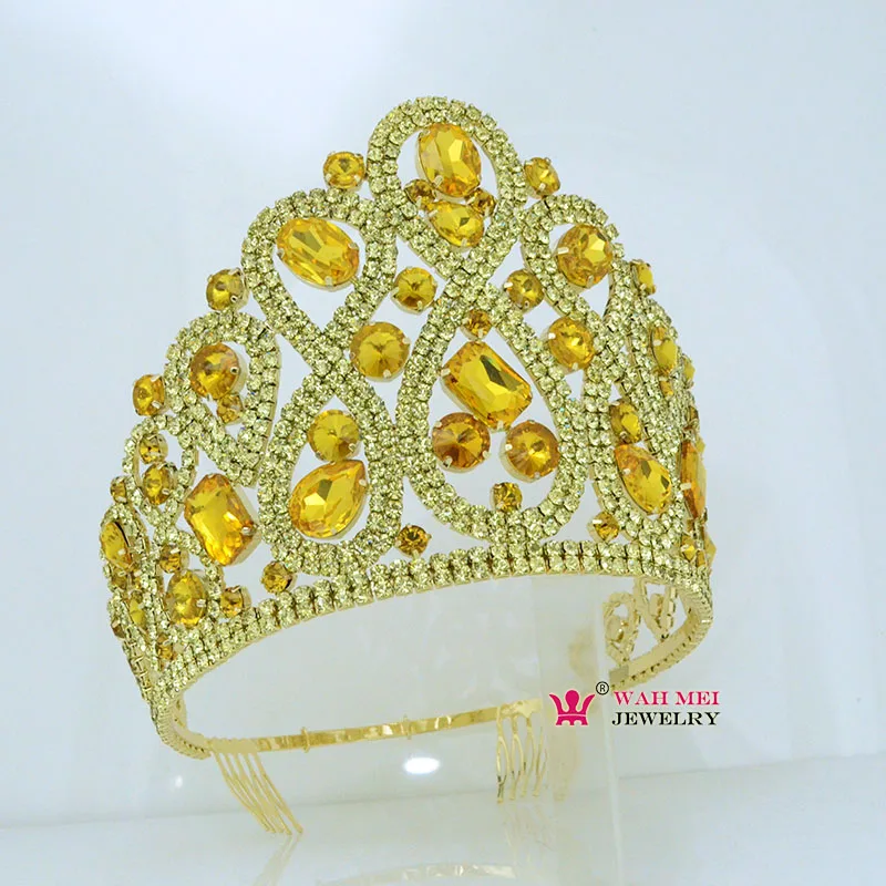 Австралийская Корона со стразами тиара Hairwear регулируемая повязка на голову расческа для женщин пышная свадебная прическа аксессуары Mo258 - Окраска металла: Jonquil And Topaz