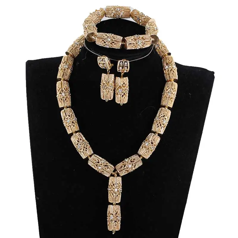 Мода медь золото Дубай Jewelry Кулон колье горный хрусталь, свадебные индийский комплект ювелирных изделий для женщин подарок на день