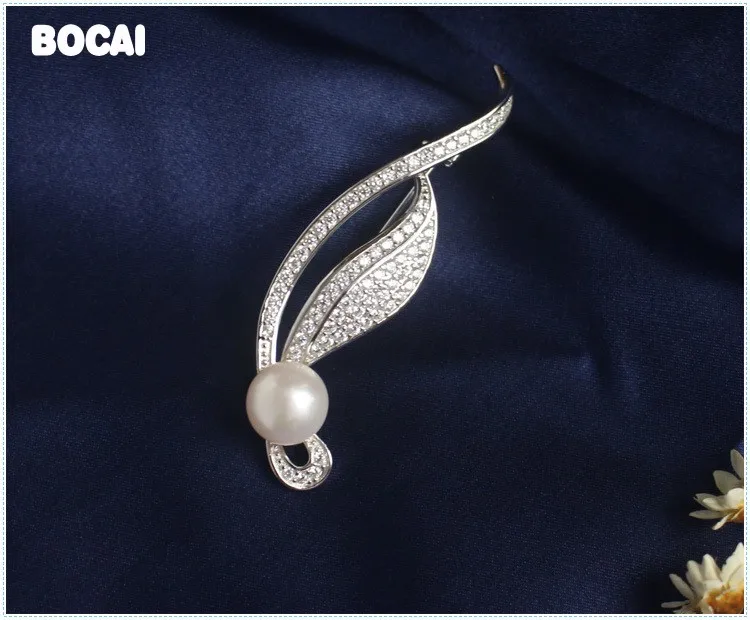 

Natural pearl brooch in 925 sterling silver miniature brooch fashion rhinestone shawl buckle
