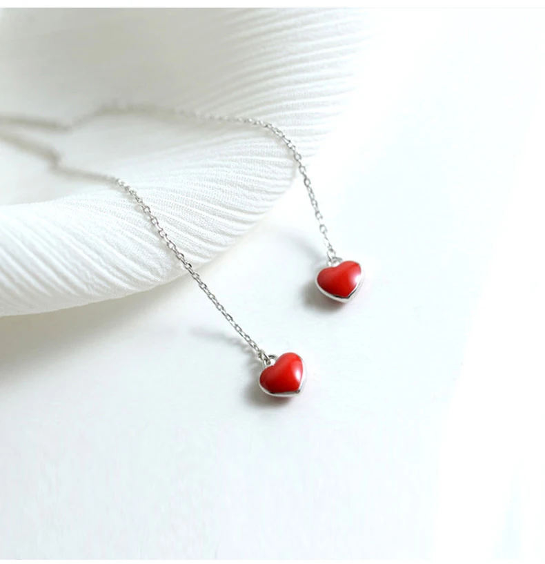 Милое маленькое красное сердце, 925 пробы, серебряное ожерелье для женщин, любовь, тонкая цепочка, подвеска, ожерелье на ключице, женское, Дамское ювелирное изделие