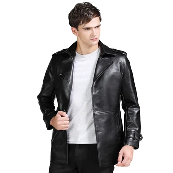 

Autumn New Fashion PU Leather Jacket Men Middle Length Mens Jackets Solid Turn-Down Collar Man Coat Single Breasted Male Outwear