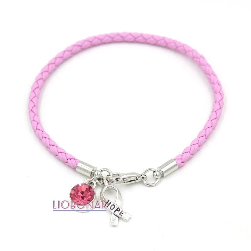 Браслет для ознакомления с раком груди, ювелирное изделие, розовая кожаная лента надежды, браслеты с шармами для центра рака, основа, подарок