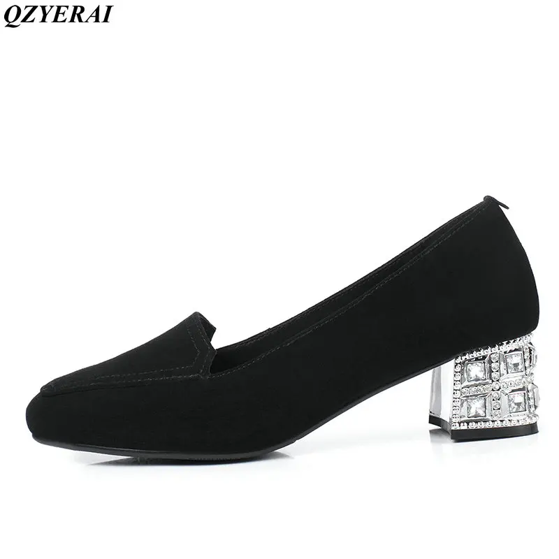 

QZYERAI New ladies water drill and Single shoes 100% sheepskin crystal shoes women's shoes high heels