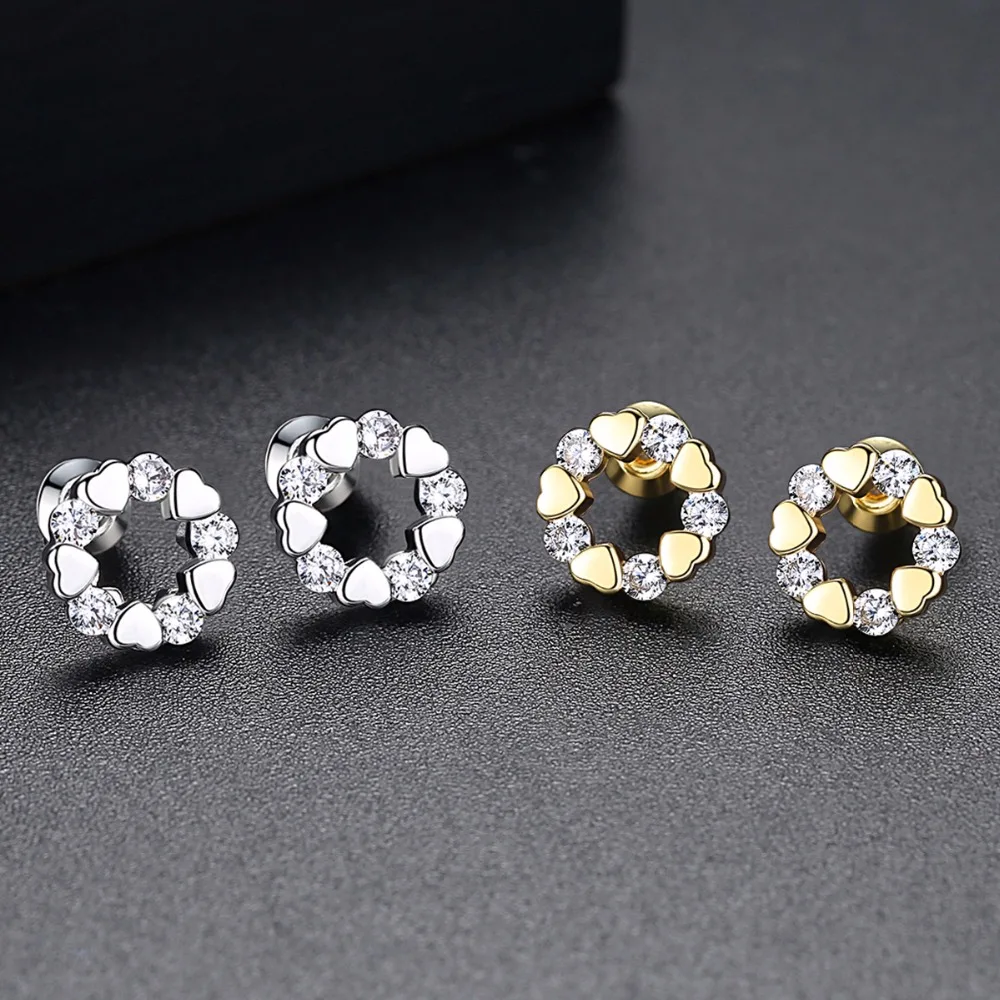 LUOTEEMI Luxury Female Cubic Zirconia Stud Earrings Fashion Small Heart Statement Earrings For Women Vintage Wedding Jewelry