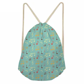 

Casual Primary School Students Schoolbags Funny Music Notes Print Girls Backpacks Softback Green Drawstring BookbagSumka