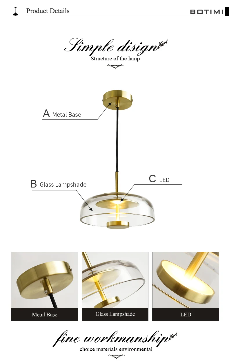 BOTIMI благородный светодиодный подвесной светильник со стеклянным абажуром для столовой современный подвесной светильник для ресторана домашний декор осветительное приспособление