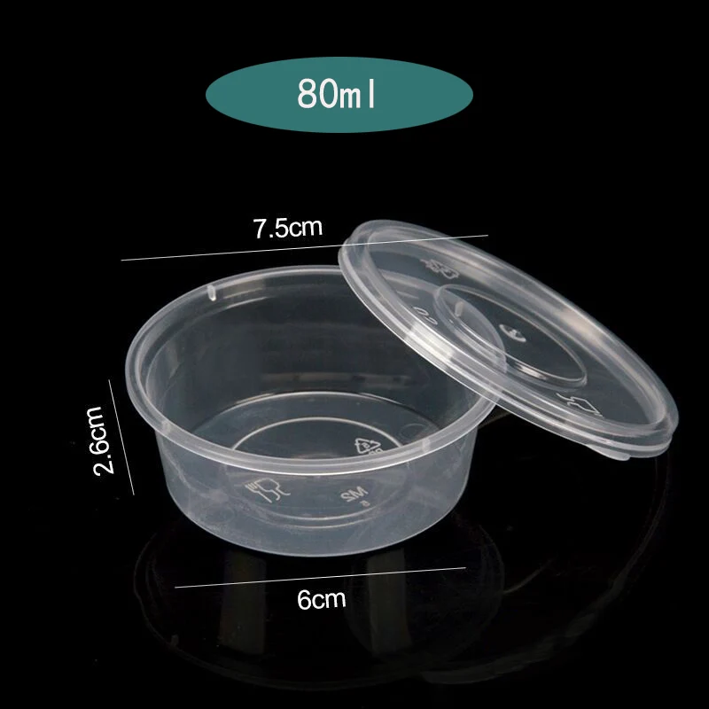 

10pcs 80ml Disposable PP Sauce Cups Clear Plastic Chutney Cup with Lids Slime Storage Container Box Kitchen Organizer Cases