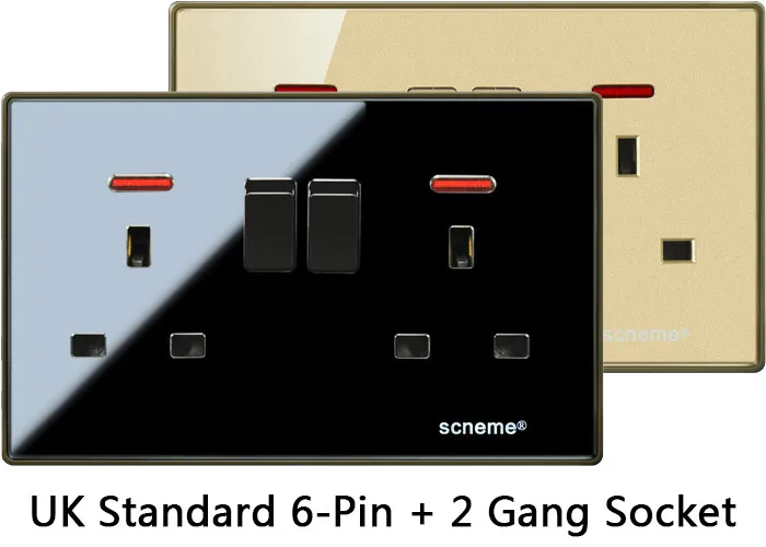25A 1 банда Великобритания Стандартная кнопка переключатель, черный/золотой кристалл акриловый настенный светильник переключатель, с красным индикатором света