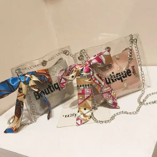 

Women Clear Transparent Handbag Messenger Jelly Purse Clutch PVC Tote Bag Lady Crossbody Bag Scarves Flap Ladies Fashion Bags