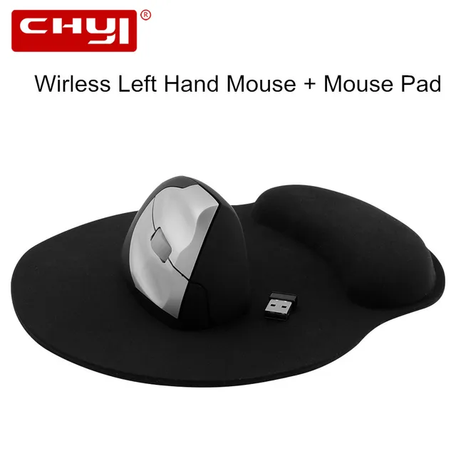 Left Hand Wireless Mouse Ergonomic Vertical Mause 1600 DPI USB Optical Mice Computer Gaming Mouse with Mouse Pad for PC Laptop 