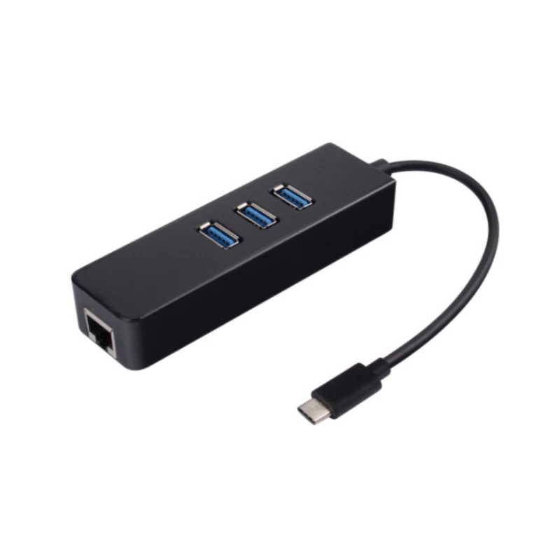 

USB 3.1 Type C to 3 USB 3.0 Hub with RJ45 100/1000 Gigabit Ethernet Network Adapter LAN Wired Converter Cable