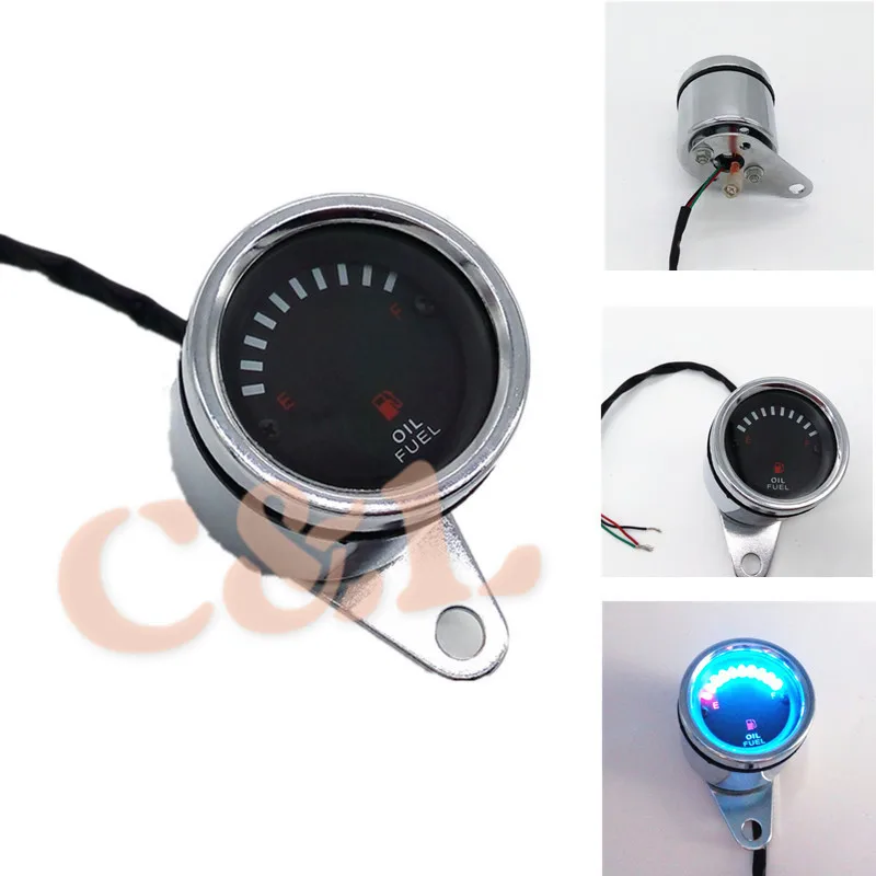 

1Piece 12V Chrome Universal Motorcycle LED Digital Oil Fuel Gauge