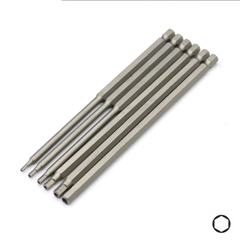 

6pcs 150mm Extra Long Hex H2 H2.5 H3 H4 H5 H6 Bit Set 1/4 inch 6.35mm Shank Chrome Vanadium Steel Screwdriver Hollow Bits