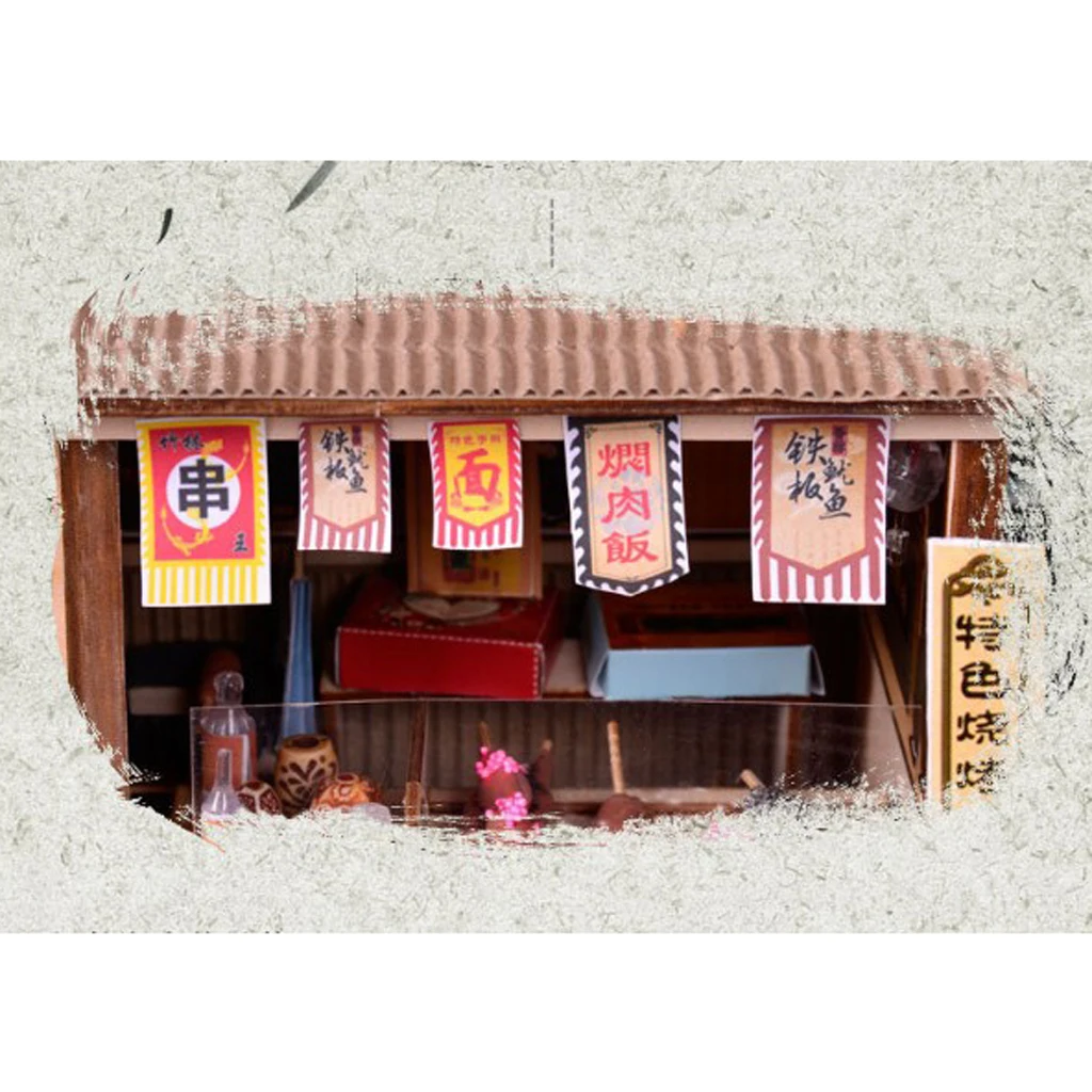 DIY Handcraft Miniature Project Wooden Dolls House Antique Barbecue Restaurant Model Home Display Ornaments
