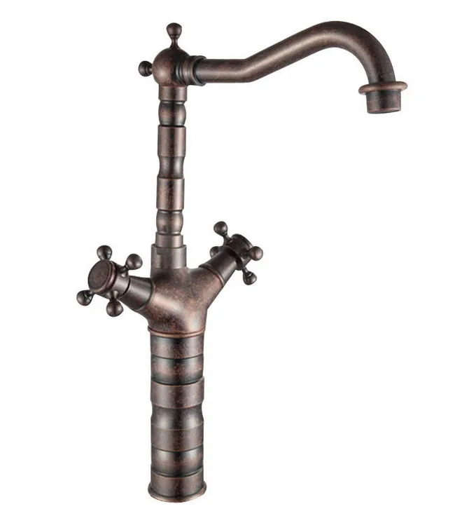 

Antique Copper Double Cross Handle Bathroom Vessel Sink Basin Hot & Cold Faucet Mixer Tap Cnn004