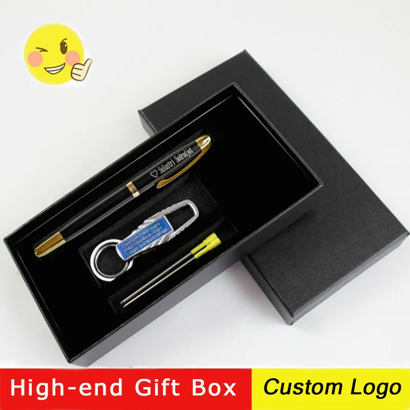 

1set laser Free Custom Logo Engraving Name Business Boutique Signature Pens Gift Advertising Pens With Gifts Box Office Supplies
