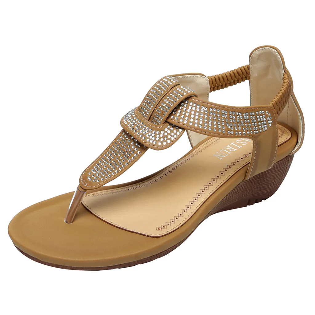 SAGACE/женские сандалии; богемные сандалии с эластичной лентой на лодыжке в стиле ретро на танкетке с круглым носком; пляжные римские сандалии; летний стиль;