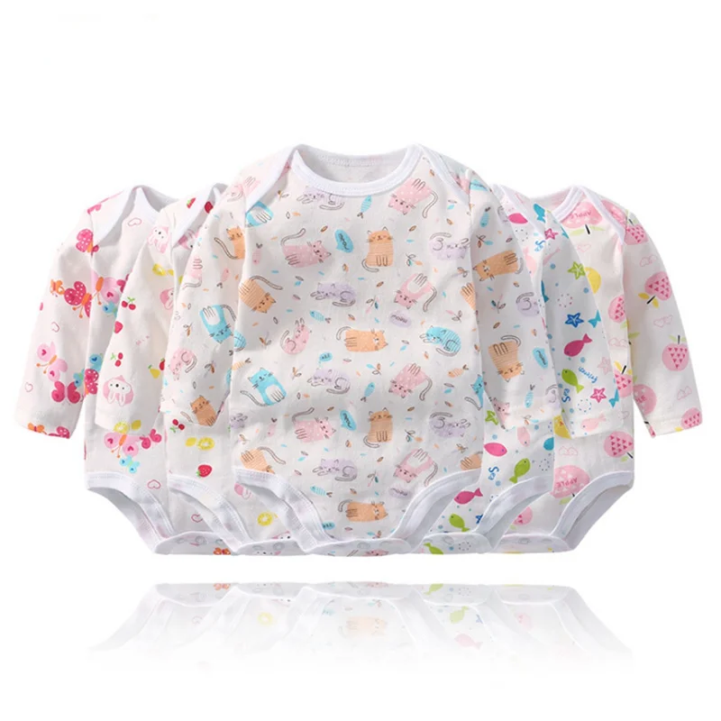 

5 pcs/lot New Style Animal Flower Cartoon Long Sleeved Girls Dress Baby Romper Cotton Newborn Body Suit Baby Pajama Boys Outfits