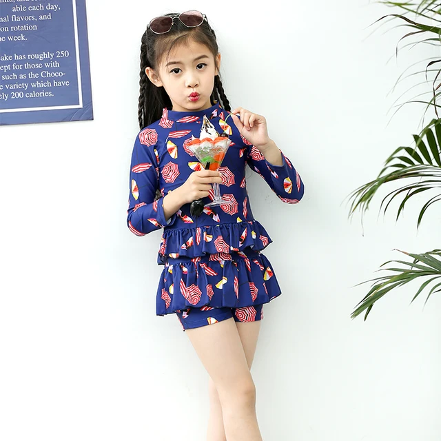 Cheap Skirt Flat pants Children's Two-Piece Suits 2018 new Long-sleeved sunscreen Girls swimsuit Beach cute print swimwear Cheap Skirt Flat pants Children's Two-Piece Suits 2018 new Long-sleeved sunscreen Girls swimsuit Beach cute print swimwear