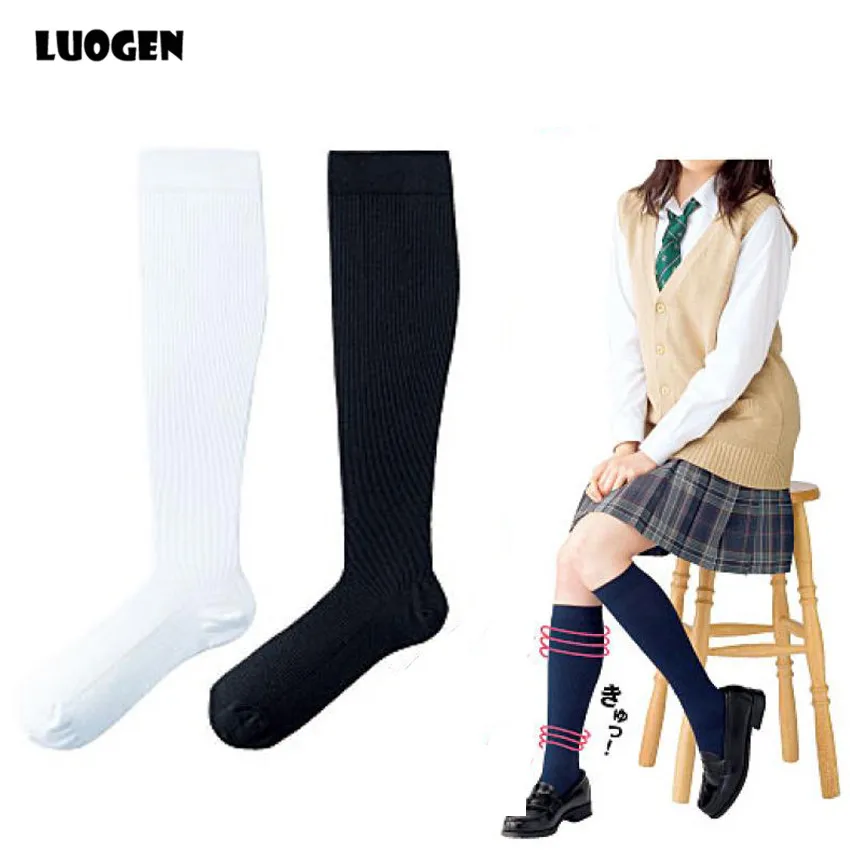 Cute & Sexy Women Knee High Socks Japanese JK School Uniform Velvet Lolita Girl Stocking Black & White Wholesale Price