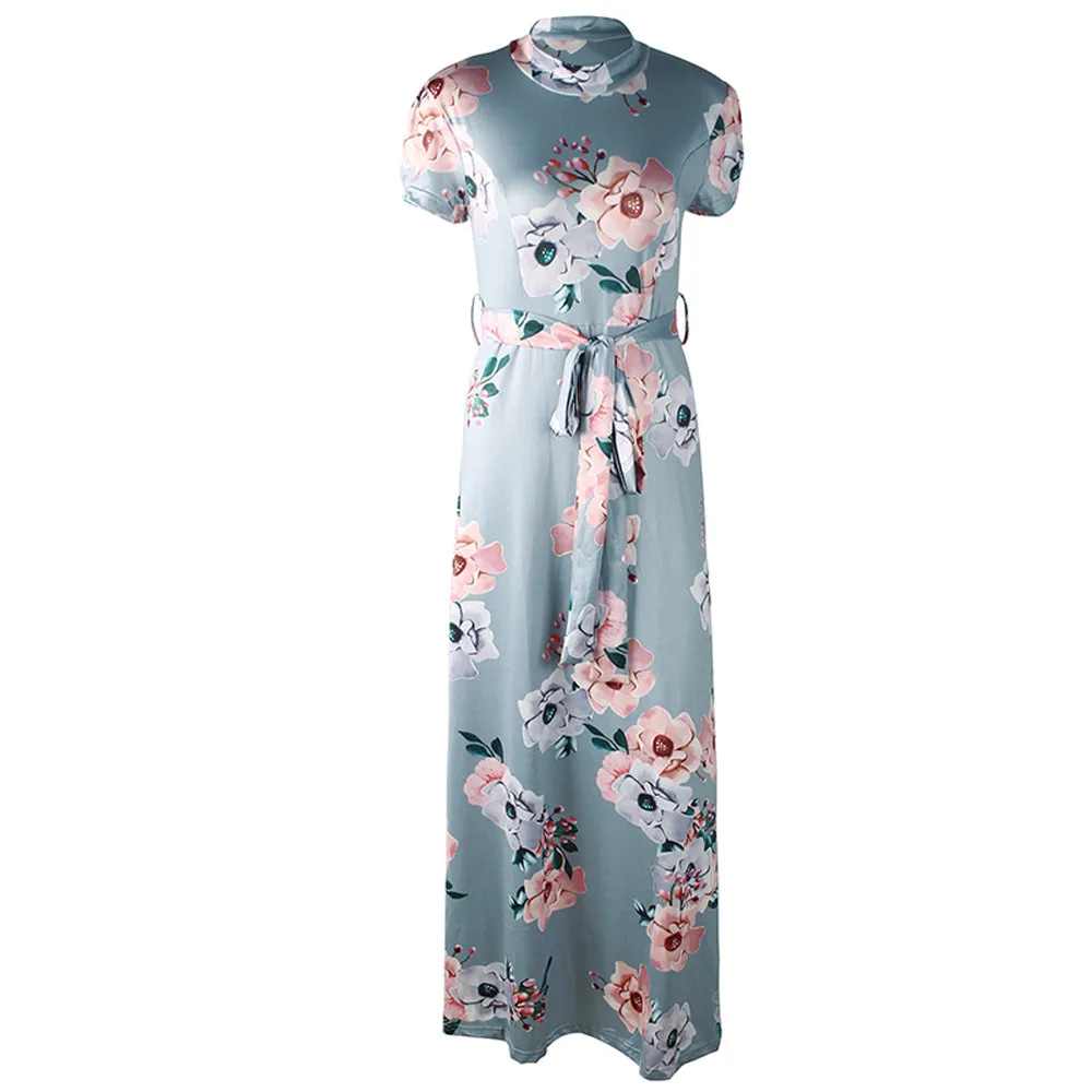Женское длинное платье макси Пляжное Платье комбинация с цветочным принтом без