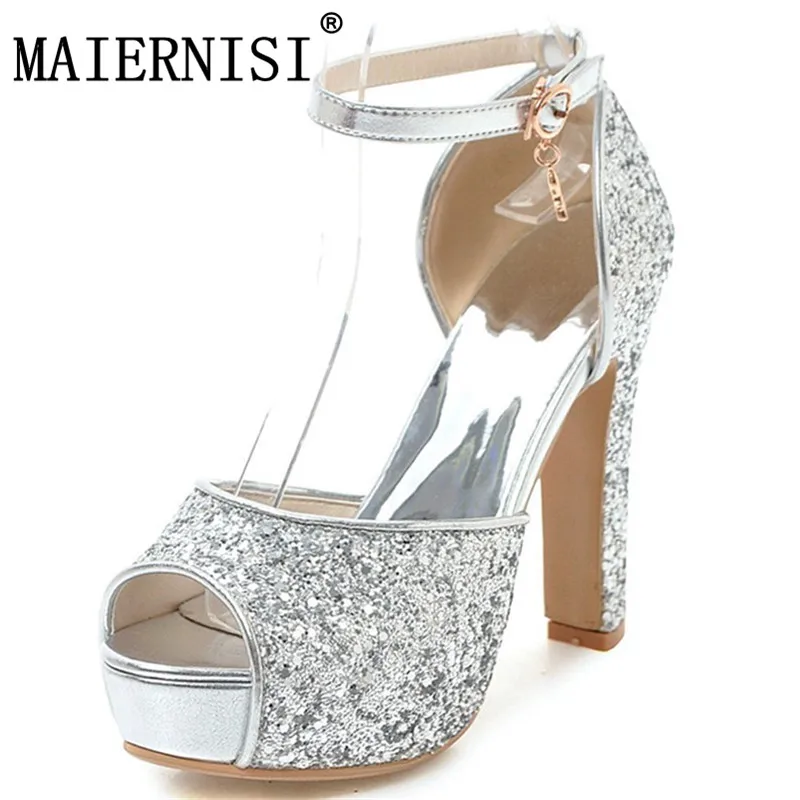 

black red fashion summer ladies wedding shoes peep toe buckle platform bling women high heels sandals elegant size 33-43