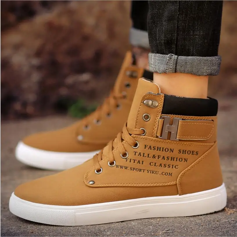 

2018 Hot Men Boots Fashion Warm Winter Men shoes Autumn Leather Footwear For Man New High Top Canvas Casual Shoes Men