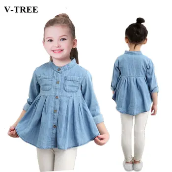 

Spring Girls Shirts Denim Blouses For Girls Long Sleeve Children Tops 2-10Y Teenager School Blouse Baby Outerwear Clothing
