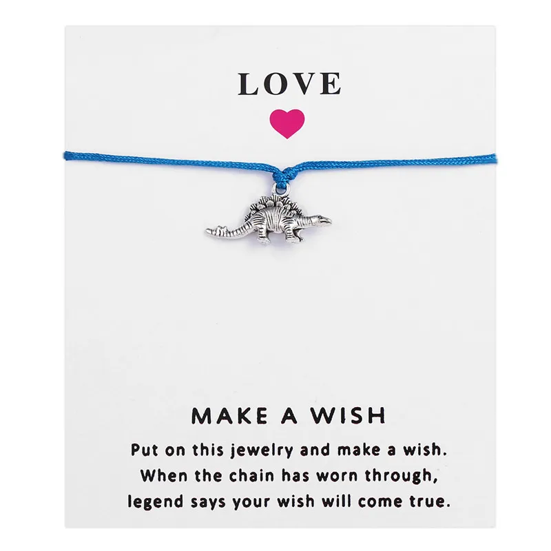 

Cute Dinosaur Charm Bracelet For Women Men Vintage Animal Wish Card Bracelet Lucky Blue String Bracelets Bangles